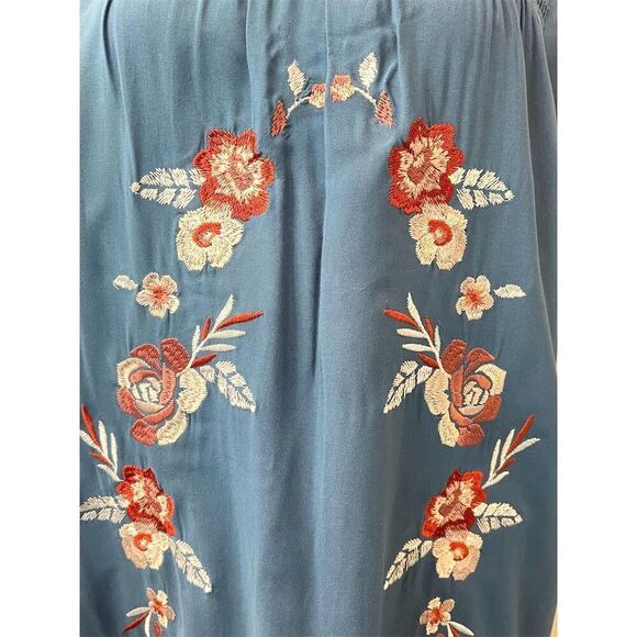 Blue Rain Floral Embroidered Shift Dress S Casual Festival Spring Mexican - Picture 2 of 11